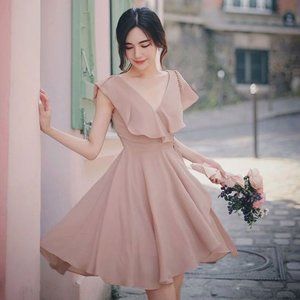 MilkCocoa Ruffle V-Neck A-Line Chiffon Dress